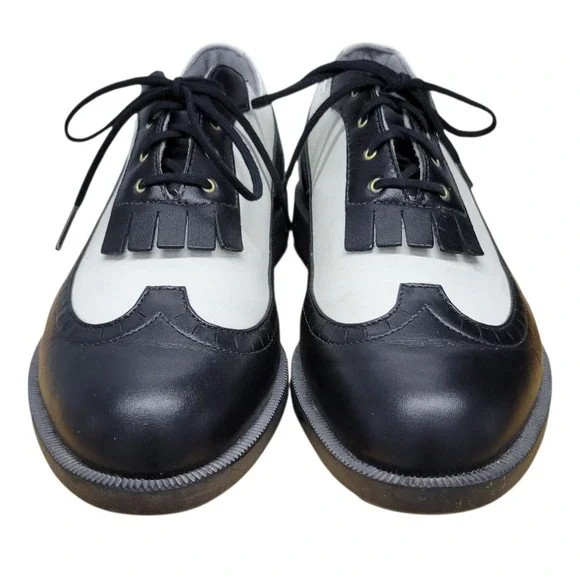 Adidas Womens Golf Shoes Black & White Wingtip Oxford Saddle Style Sz 10.5. H348 - Picture 4 of 13